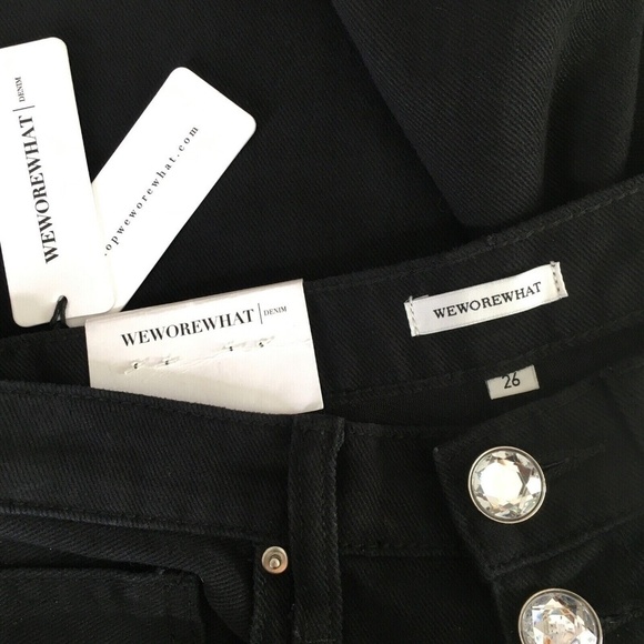 NWT!! WEWOREWHAT Danielle Black Crystal Button Straight Leg Jeans Cotton Size 26 - Picture 11 of 16